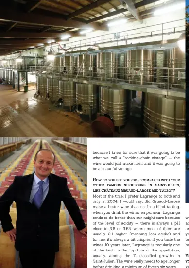  ??  ?? clockwise from bottom left: winemaker matthieu bordes; fermentati­on tanks; CHÂTEAU LAGRANGE in st Julien, médoc