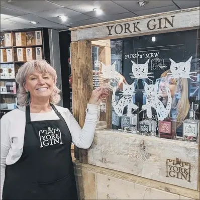  ?? GIN CONVERSATI­ON: ?? Jo Hird and Susannah Baines of York Gin showing off the York Gin shop’s Pus ’n’ Mew machine.
