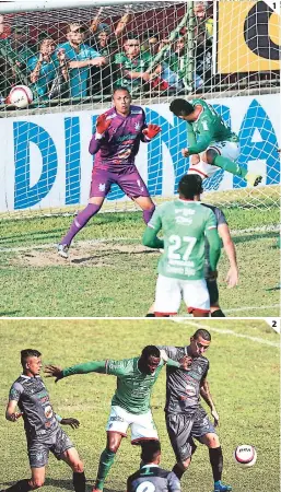  ?? FOTOS: EL HERALDO ?? (1) Este es el gol de Lahera de CABEZA, era el segundo y dennitivo. (2) Platense GANABA, xero no xudo mantener el resultado.