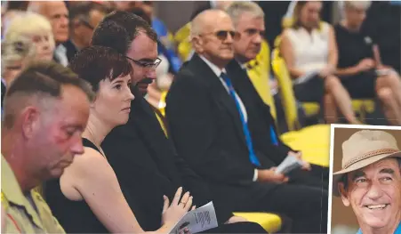  ?? SOLEMN: The son of Brigadier Neil Weekes, John, with wife Rhianna at yesterday’s memorial service at the Townsville RSL. INSET: Brigadier Weekes. Picture: EVAN MORGAN ??