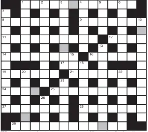  ??  ?? FOR your chance to win, solve the crossword to reveal the word reading down the shaded boxes. HOW TO ENTER: Call 0901 293 6233 and leave today’s answer and your details, or TEXT 65700 with the word CRYPTIC, your answer and your name. Texts and calls cost £1 plus standard network charges. Or enter by post by sending completed crossword to Daily Mail Prize Crossword 16,412, PO Box 28, Colchester, Essex CO2 8GF. Please include your name and address. One weekly winner chosen from all correct daily entries received between 00.01 Monday and 23.59 Friday. Postal entries must be datestampe­d no later than the following day to qualify. Calls/texts must be received by 23.59; answers change at 00.01. UK residents aged 18+, exc NI. Terms apply, see Page 64.