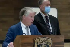  ?? Craig Ruttle/Associated Press ?? Manhattan District Attorney Cyrus Vance Jr., left, joined by New York City Police Commission­er Dermot Shea, speaks Wednesday regarding the arrest of a suspect accused of attacking an Asian American woman on a city street Monday.