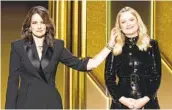  ?? NBC VIA AP ?? Tina Fey hosts from New York while Amy Poehler hosts from Beverly Hills at Sunday’s Golden Globes.