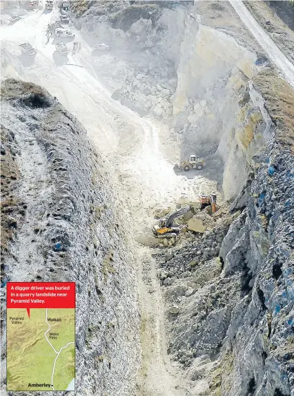  ?? Photo: WESTPAC RESCUE ?? Police and specialty teams are still on the scene continuing with recovery at a Canterbury quarry where amanwas buried by a slip yesterday.