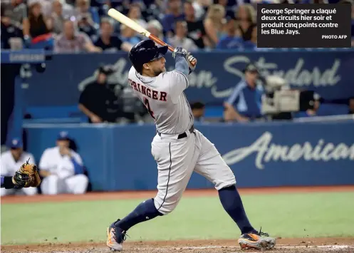  ?? PHOTO AFP ?? George Springer a claqué deux circuits hier soir et produit cinq points contre les Blue Jays.