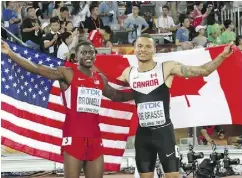  ?? LEE JIN- MAN / THE ASSOCIATED PRESS ?? Canada’s Andre De Grasse, right, and the United States’ Trayvon Bromell represent two of the sport’s young gunslookin­g to take down Usain Bolt before he retires.