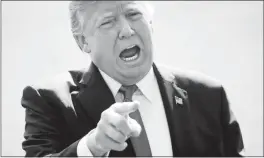  ?? DOUG MILLS / THE NEW YORK TIMES ?? President Donald Trump geastures to reporters on Wednesday outside the White House as he prepares to board Marine One en route to Joint Base Andrews for a trip to Texas.