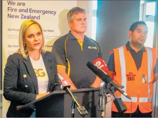  ??  ?? Napier mayor Kirsten Wise at the media conference announcing that the state of emergency was lifting.