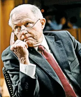  ?? BRENDAN SMIALOWSKI/GETTY-AFP ?? Attorney General Jeff Sessions testifies Tuesday during a Senate committee hearing.