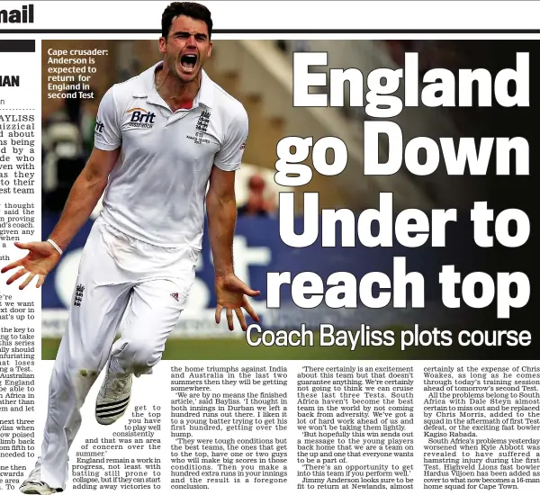  ??  ?? Cape crusader: Anderson is expected to return for England in second Test