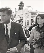  ?? Associated Press ?? In this Nov. 22, 1963 file photo, President John F. Kennedy and his wife, Jacqueline Kennedy, arrive at Love Field airport in Dallas.