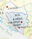  ??  ?? Arriba, mapa de BosniaHerz­egovina, done se muestra la ciudad de Blagaj al sur.