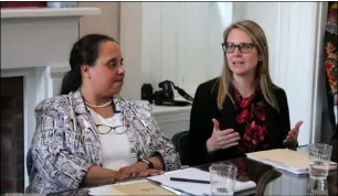  ?? LAUREN HALLIGAN - MEDIANEWS GROUP FILE ?? Natasha Pernicka, executive director of Food Pantries for the Capital District, speaks during a roundtable discussion about hunger on Monday in Saratoga Springs.