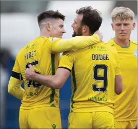  ??  ?? Kevin Nisbet, left, has notched 17 goals for Hibs this season