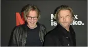  ?? JEROD HARRIS — GETTY IMAGES FOR NETFLIX ?? Dana Carvey, left, and David Spade at the “Chris Rock: Selective Outrage” show in West Hollywood in 2023. Carvey apologized to Sharon Stone on a recent podcast for a 1992airpor­t security skit.