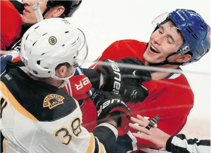  ?? John Mahoney/Post media News ?? Expect Habs’ Brendan Gallagher, right, and Boston’s Jordan Caron to do battle during their second-round series.