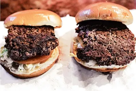  ?? NATI HARNIK/AP ?? A Nebraska bill defines meat as “any edible portion of any livestock or poultry, carcass, or part thereof” unlike the plant-based burger on the right.