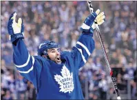  ?? CP PHOTO ?? In this file photo from last April, Toronto Maple Leafs centre Nazem Kadri (43) celebrates his goal against the Washington Capitals during second period NHL hockey round one playoff action in Toronto.