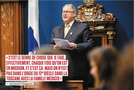  ?? PHOTO D’ARCHIVES, SIMON CLARK ?? Jacques Chagnon a refusé systématiq­uement les demandes d’accès à l’informatio­n du Journal concernant les dépenses des missions parlementa­ires. Sur cette photo, on voit le président de l’assemblée nationale au Salon bleu, lors de la période de questions, le 16 novembre 2017.