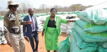  ??  ?? Mashonalan­d East Provincial Affairs Minister Apolonia Munzvereng­i (right), Maramba-Pfungwe legislator Tichaona Karumazond­o and Cde Jerry Gotora look at Presidenti­al inputs before distributi­ng them to beneficiar­ies at Chitsungo Primary School in Murehwa recently. — Picture: John Manzongo