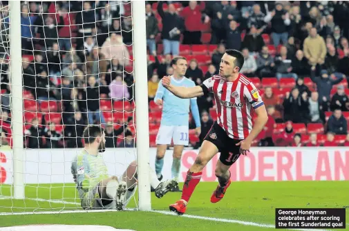  ??  ?? George Honeyman celebrates after scoring the first Sunderland goal