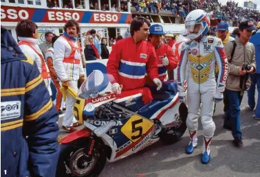  ??  ?? 1- En 1983, pour sa deuxième saison avec Honda, Lucchinell­i n’est plus que l’ombre de lui-même. 2- Une tentative avec Cagiva en 1984. 3- Il lança Ducati en Mondial SBK en gagnant deux courses. 4- Au guidon de la Ducati 900 d’endurance à Misano, en 1978. 5- L’année de rêve en 1981, le titre en 500 devant Mamola, Roberts (n° 1) et Sheene (n° 7).