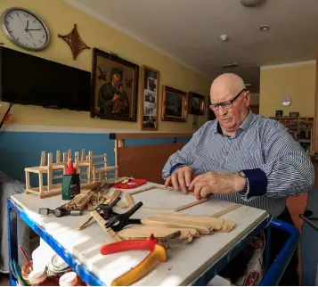  ??  ?? ROUTINE: Sean Cassidy at Portiuncul­a nursing home in Multyfarnh­am, Co Westmeath