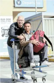  ?? Picture: FREDLIN ADRIAAN ?? GOING PLACES: Pearson High School grade 9 pupil Luke Boswell, 14, with his father, Bevan, at the Chief Dawid Stuurman Internatio­nal Airport in Gqeberha yesterday