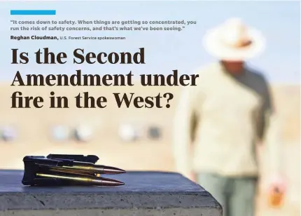  ?? PHOTOS BY TREVOR HUGHES/USA TODAY ?? Benjamin White-Patarino walks to his shooting position at the Baker Draw shooting range on Colorado’s Pawnee National Grassland. He shoots an M-1 Garand, a WWII-era rifle chambered in .30-06 rounds.