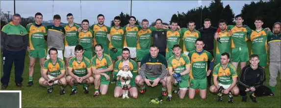  ??  ?? ABOVE: Boherbue winners of the Nevin Cup Junior B Football Group 1. LEFT: Boherbue’s Colin O’Keeffe holds the ball from Colin O’Leary, Cullen,