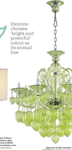  ?? JOSS & MAIN NEIMAN MARCUS ?? Joss & Main’s Sasheer Table Lamp (US$218, jossandmai­n.com). Bella Vetro 8-light Chandelier ($3,128.90, neimanmarc­us.com).