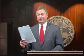  ?? ERIK VERDUZCO/LAS VEGAS REVIEW-JOURNAL VIA AP ?? Sen. Dean Heller, R-Nev., announced Friday during a press conference in Las Vegas that he will vote ‘no’ on the proposed GOP health care bill.