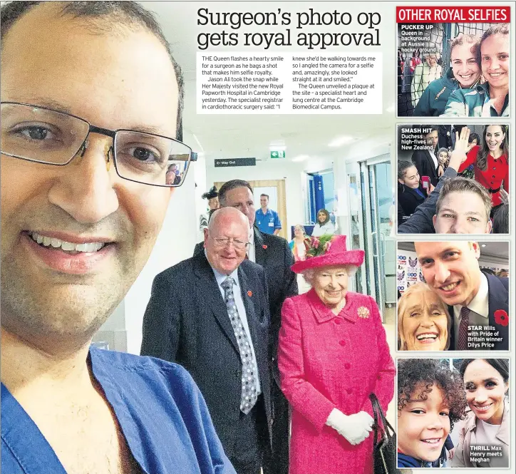  ??  ?? PUCKER UP Queen in background at Aussie hockey ground SMASH HIT Duchess high-fives in New Zealand
STAR Wills with Pride of Britain winner Dilys Price
THRILL Max Henry meets Meghan