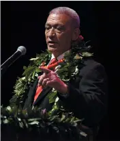  ?? MATTHEW THAYER — THE MAUI NEWS VIA THE ASSOCIATED PRESS ?? Maui County Mayor Richard Bissen delivers his State of the County Address at the Maui Arts & Cultural’s Castle Theater, in Kahului, Hawaii, Friday.