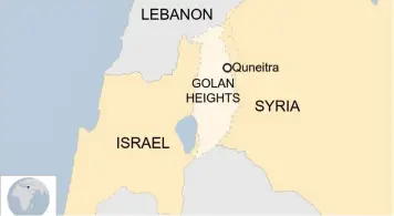  ??  ?? A map showing Israel, Syria, Golan Heights and Lebanon.