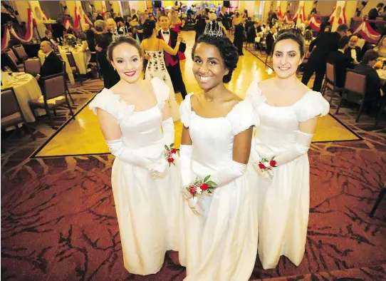  ?? PETER MCCABE ?? Claudia Holzner, left, Devon Ellis-Durity and Christina Popescu were among the debutantes at the 2017 Viennese Ball, held at the Marriott Château Champlain on Nov. 18. Up until a few years ago, at least six annual debutante balls were held in Montreal. Now, there are only two.