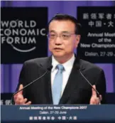  ??  ?? Chinese Premier Li Keqiang addresses the opening ceremony of the 2017 Summer Davos. In the speech, he revealed that the secret behind China's steady economic developmen­t during the sluggish global economic growth has been to promote inclusive growth. Xinhua