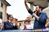  ?? — AP ?? The League leader Matteo Salvini speaks from a stage during a campaign rally for local election in Massa Carrara, Italy, Wednesday, on Sunday.
