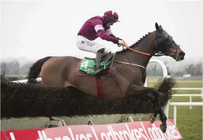  ??  ?? Monbeg Notorious, with Jack Kennedy up, on the way to winning the Ten Up Novice Chase at Navan yesterday