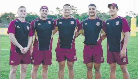  ??  ?? The Titans boys in Queensland’s under-20 side – Alexander Brimson, Keegan Hipgrave, Phillip Sami, Apiata Noema and Daniel Brownbill – have been busy training at Sanctuary Cove. Picture: PETER WALLIS