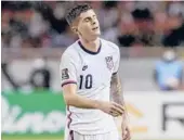  ?? MOISES CASTILLO/AP ?? United States’ Christian Pulisic reacts during a qualifying match against Costa Rica for the World Cup on Wednesday in San Jose, Costa Rica.