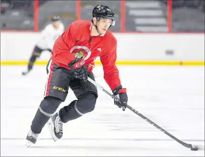  ??  ?? Senators centre Matt Duchene skates during his first practice after being traded from the Colorado Avalanche in Ottawa on Monday.