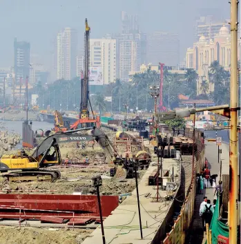  ??  ?? THE NEW WAY
Coastal Road work in progress at Marine Drive in Mumbai, Jan. 31