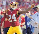  ?? CHUCK BURTON/AP ?? Celebratio­ns like Redskins cornerback Josh Norman’s from last October will be given a wider range this season by NFL officials.