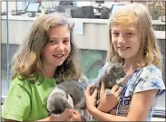  ?? / Ross Rogers ?? Kylee Pike (left) and her friend Vada Reynolds pet a pair of kittens in the aquarium at PAWS. The number of kittens and puppies who were too young for adoption was unusually high this year during “kitten and puppy season.”