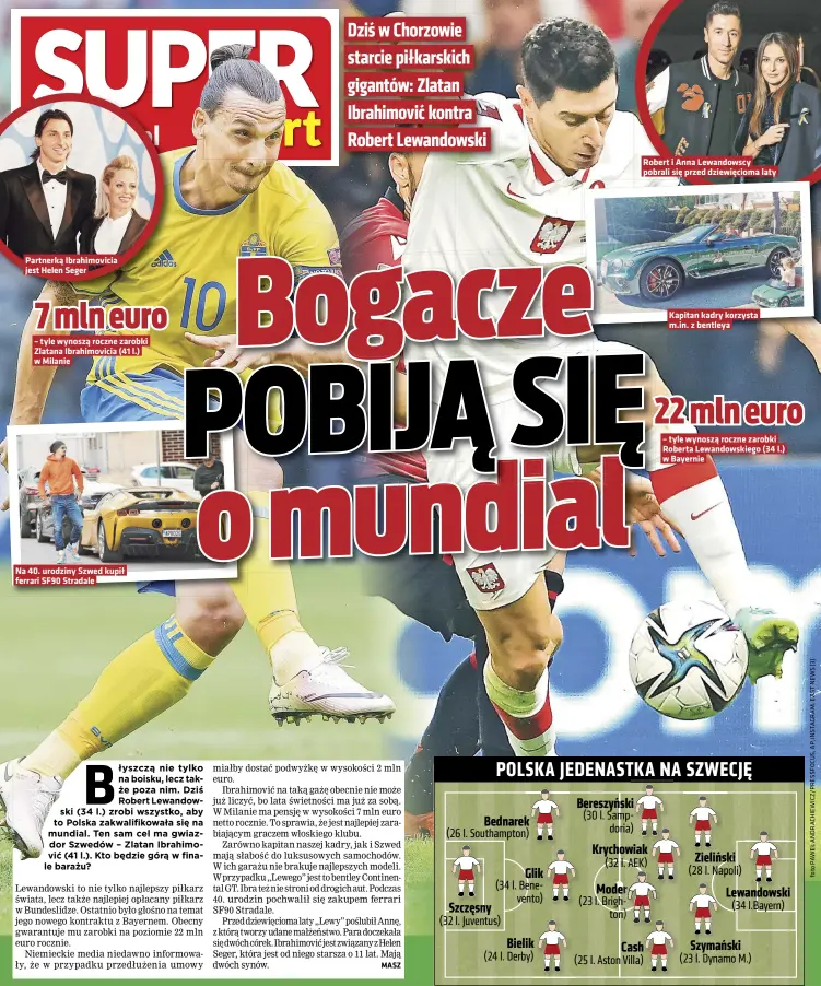  ?? ?? Partnerką Ibrahimovi­cia
Zlatana Ibrahimovi­cia (41 l.)
Na 40. urodziny Szwed kupił
Robert i Anna Lewandowsc­y pobrali się przed dziewięcio­ma laty
Kapitan kadry korzysta
Roberta Lewandowsk­iego (34 l.)