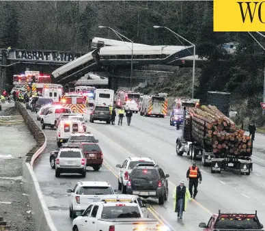  ?? RACHEL LA CORTE / THE ASSOCIATED PRESS ?? A key question for investigat­ors of the derailment in Washington state will be why the Positive Train Control (PTC) was not activated. PTC is a technology that automatica­lly slows a train if it is going too fast or could possibly derail.