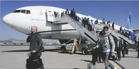  ?? AP PHOTO/DAVID J. PHILLIP ?? Kansas City Chiefs quarterbac­k Patrick Mahomes arrives ahead of Super Bowl 57, on Sunday in Phoenix. The Kansas City Chiefs will play the Philadelph­ia Eagles on Sunday.