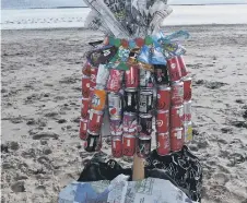  ?? ?? An art sculptures created on Roker Beach from discarded waste items.