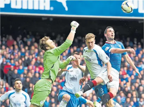  ?? ?? EXPERIENCE: Zander Clark punches clear for QoS against Rangers in a 2015 Premiershi­p play-off quarter-final.